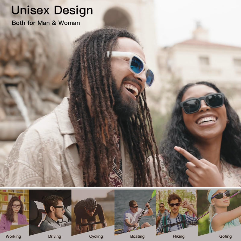 OhO sunshine Bluetooth Audio Sunglasses, Lightweight Open Ear Sport Glasses, 10H Playtime,Water Resistant with Voice Control Grey