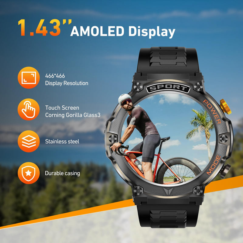 Smart Watches for Men Women, Waterproof Fitness Tracker, 1.43'' AMOLED Touchscreen Smartwatch for Android & iPhone, 150+ Sports Modes, Heart Rate/SpO2/Stress/Sleep Monitor, 2 Bands, Silver