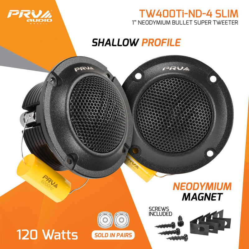 PRV Audio Bullet Super Tweeters Neodymium, 3 Inch PRV Tweeter Black TW400Ti-Nd-4 Slim 240 Watts 4 Ohm, Easy to Mount, 3 Inch Speaker Replacement (2 Tweeters) White