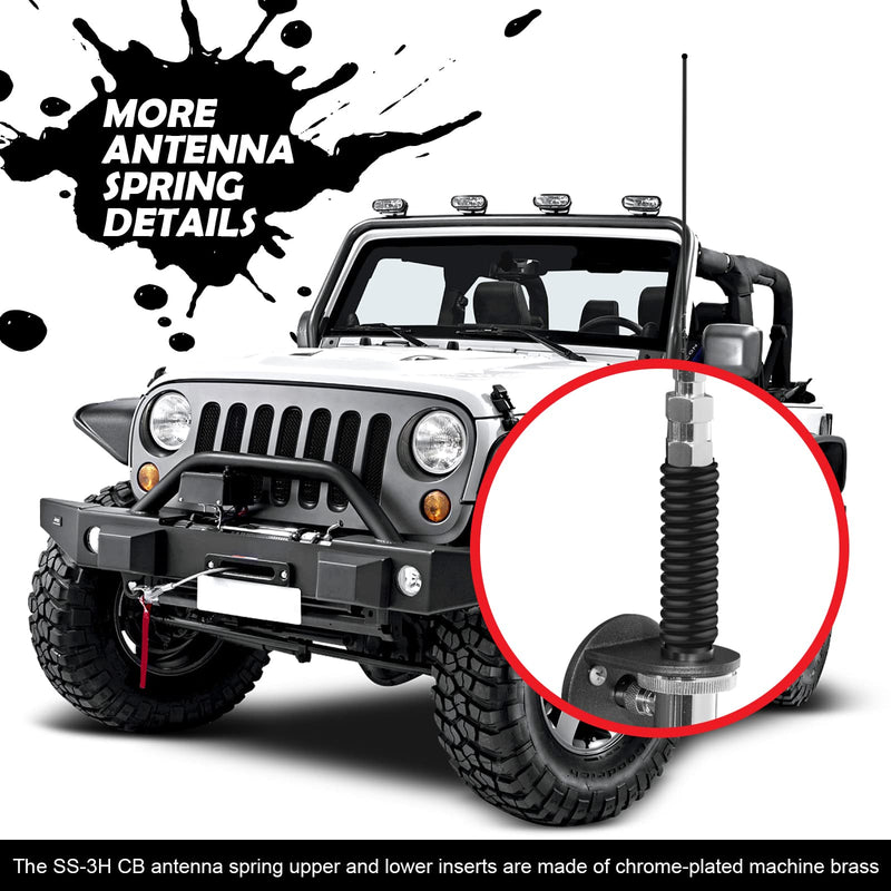 SS-3H CB Antenna Spring, Stainless Steel Heavy Duty CB Radio Antenna Mount Spring, Spring to Fit Mobile/in-Vehicle CB Radio Antenna Mount Up to 60" Long and 3/8" X 24 Thread (Black) Black
