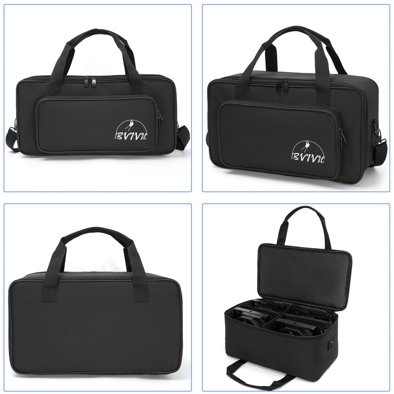 4 Par Spotlight Bag 5/16'' Padded Stage Lighting Storage Bag with Dividers, Handle, Straps, Black 4 Par Lights Bag