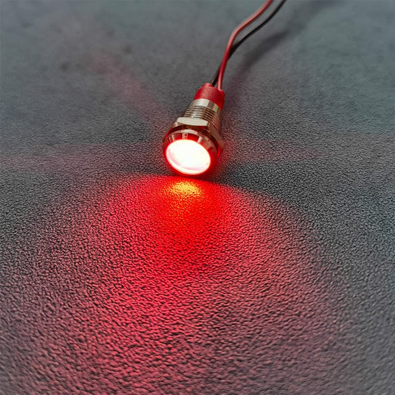 [AUSTRALIA] - GUUZI 10mm LED Indicator Light 12-24V Waterproof Signal Light Metal Plate LED Indicator Signal Light Plate Mount Flat Head with Wires Silver Housing (Red, 4 Pack) Red 