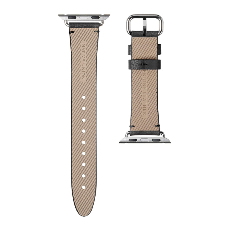 Native Union Classic Strap for Apple Watch 38/40/41mm – Genuine Italian Nappa Leather – Stainless Steel Hardware with Soft Nubuck Leather Backing Compatible with Series 1-10, SE, SE 2 & Ultra (Black) Shark Black 40mm