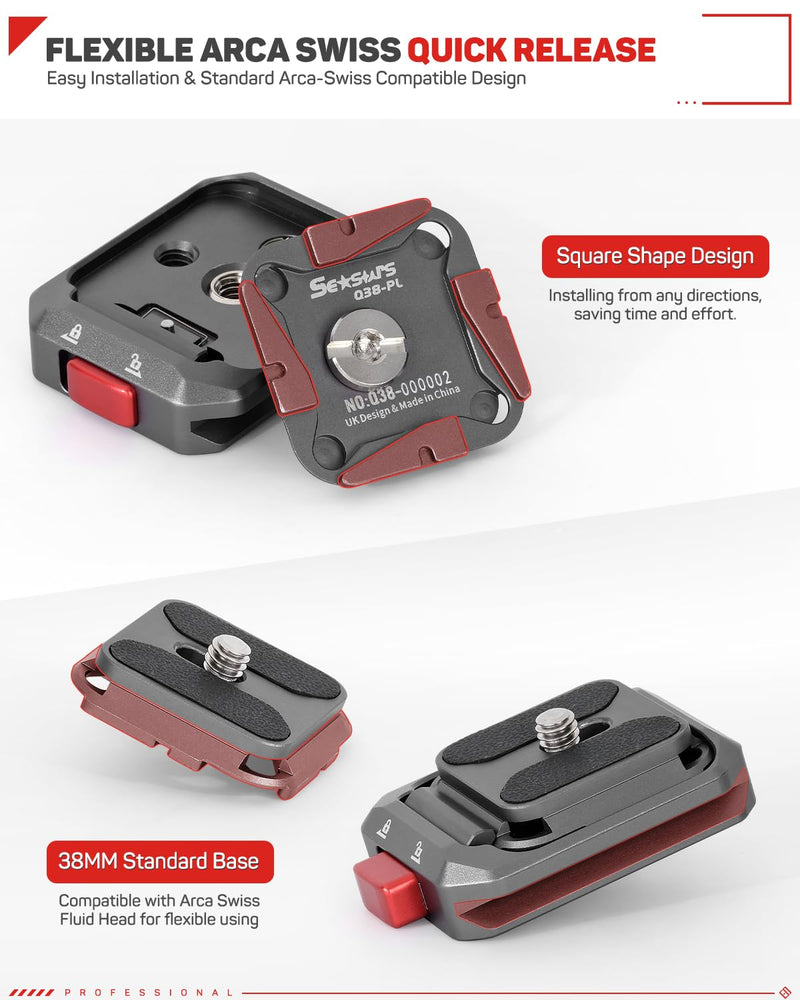 [AUSTRALIA] - IFOOTAGE Q38 Quick Release Plate, Camera Quick Release Tripod Mount Adapter with 1/4" Screw, QR Adapter for Sony Canon DSLR, Tripods, Monopods, Sliders, Stablizers, Monitors Q38-Standard 