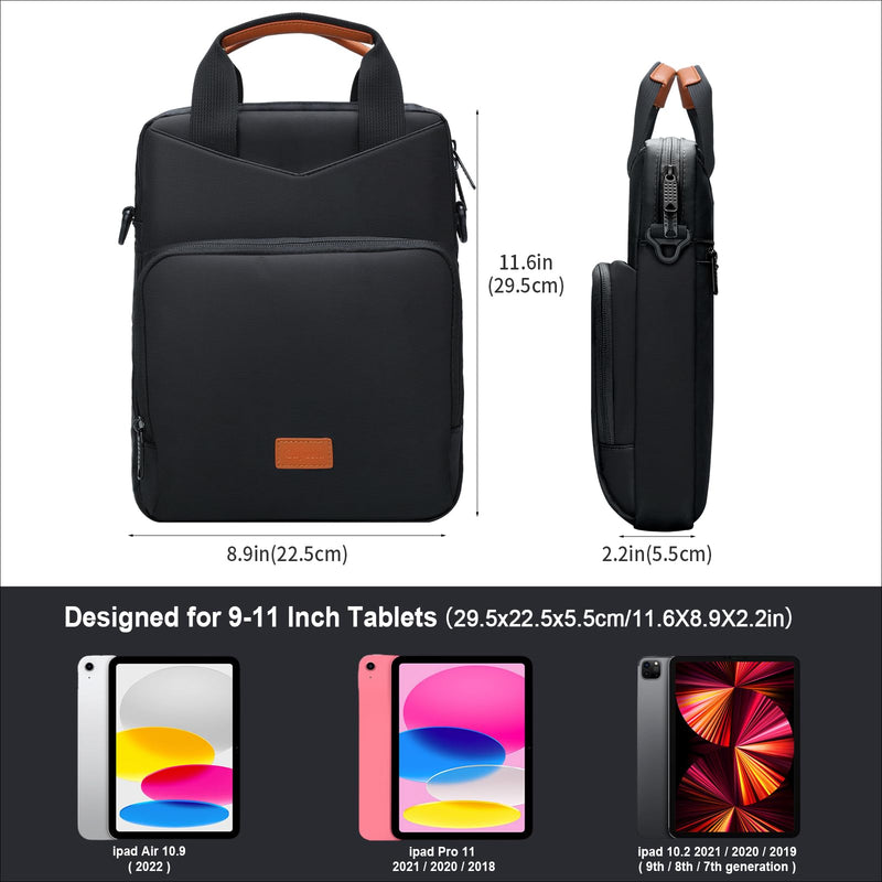 9-11 Inch Tablet Carrying Case with Shoulder Strap, Padded Travel Sleeve Bag for iPad Pro 11, iPad 10.9, iPad Air (5/4th Gen), Galaxy Tab S9/S8 (Black) Black