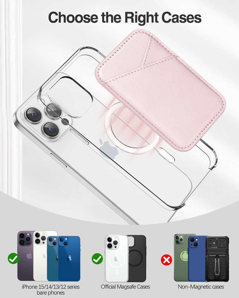 [AUSTRALIA] - Miroddi for MagSafe Wallet, Magnetic Wallet Card Holder for iPhone 15/14/13/12 Series, 0.12" Invisible Ultra-Thin Magnetic Phone Wallet, 2 Independent Card Slot, Vegan Leather, Pink 