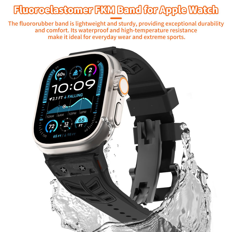 Band for Apple Watch 46mm 49mm 45mm 44mm Carbon Fiber Inlay Fluoroelastomer (FKM) Sport Wristband Sweat-proof Strap for Men's iWatch Series 11/10 9 Ultra 3/2/1 SE 8 7 6 5 4 3 2 1 Band 42mm (Black) Black