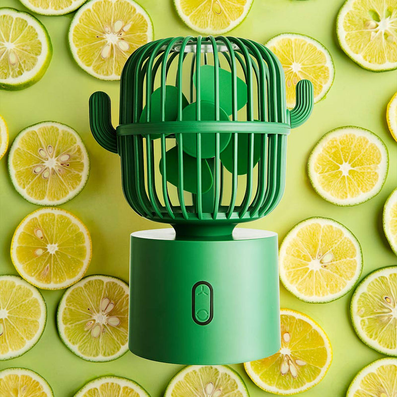 BEISHIDA Personal Fan Small Desktop USB Desk Fan, Cactus Mini Handheld Table 80 Degree Auto Rotation Portable Fans, 3 Speeds Strong Wind, Quiet Operation Fan for Room Home Office Outdoor Travel Green