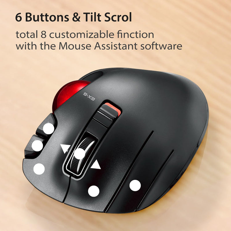 ELECOM EX-G Left Handed Trackball Mouse, 2.4 GHz USB Wireless, Ergonomic, Thumb Control, Tracking Roller Ball, 6 Programmable Buttons, Tilt Scroll Wireless_RedBall