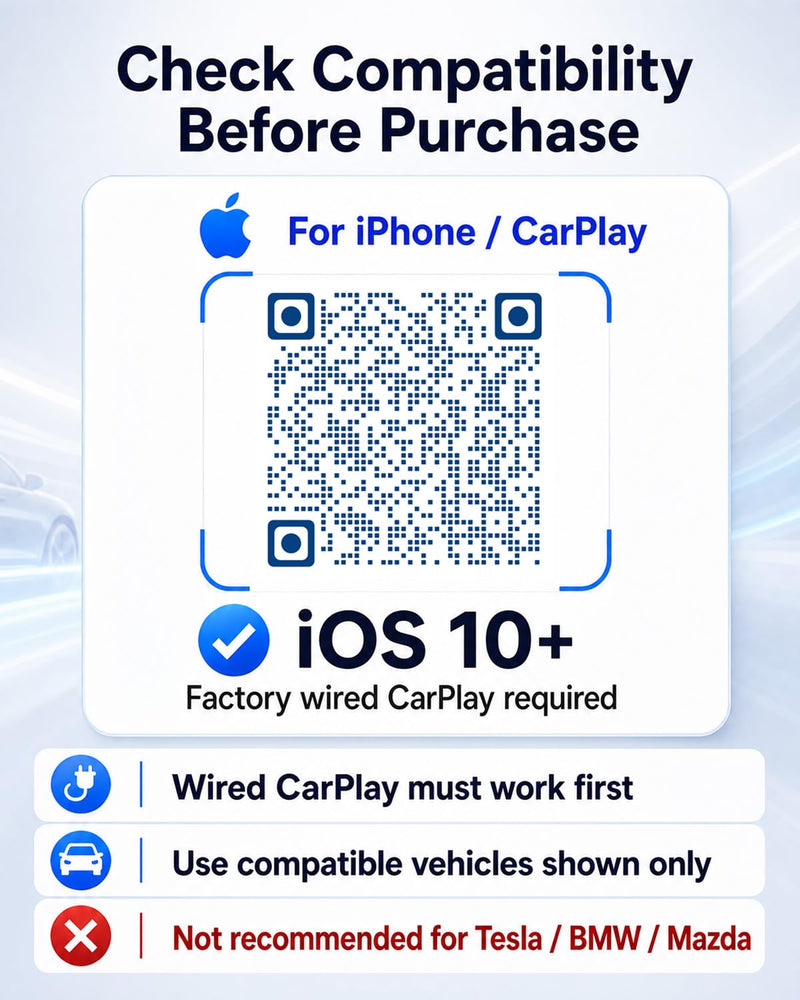 Wireless CarPlay Adapter,Car Play Wireless Adapter, 2-in-1 CarPlay Car Adapter Dongle, Convert Factory Wired Apple CarPlay to Wireless, Ultra-Mini Plug & Play, Includes USB C & USB-A