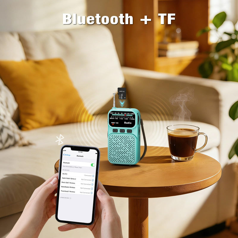 [AUSTRALIA] - Goodes Portable Radio AM FM, Pocket Radio with Flashlight, Tuning Knob, TF Card Slot and Headphone Jack, 3AA Battery Operated or Plug in Wall, Transistor Radios for Gift, Family, Elder (Blue) 