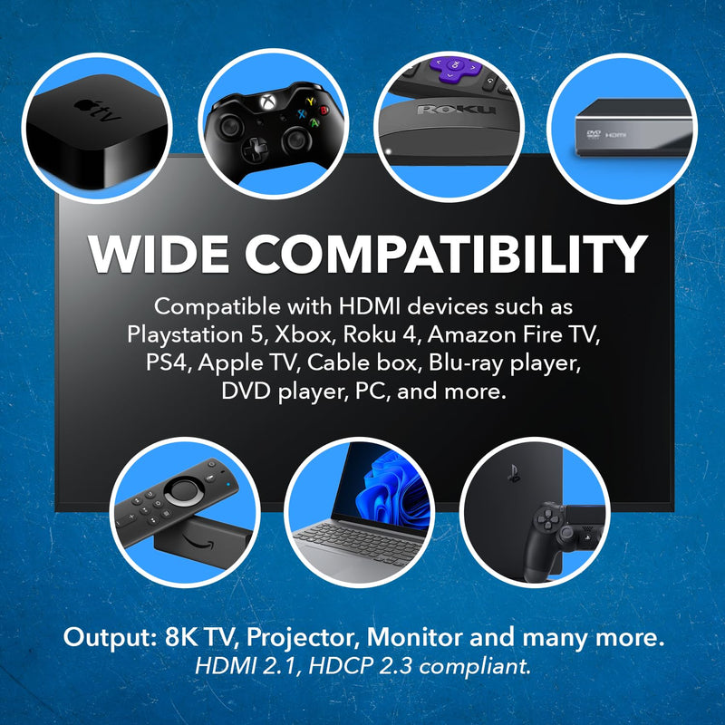 [AUSTRALIA] - OREI 8K 2x1 HDMI Switch 4K @ 120hz, Auto HDMI Selector 48Gbps High Resolution Switch Between 2 Inputs Prefect for Gaming, PS5, Xbox, HDR10, Dolby Vision 8K Switch 