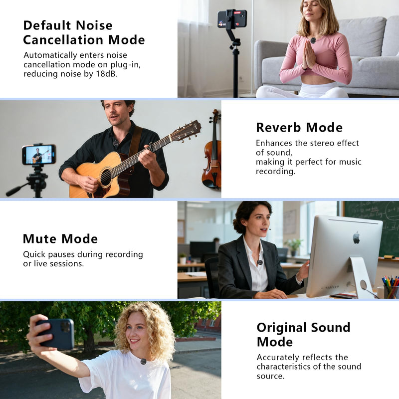 [AUSTRALIA] - Wireless lavalier Microphone，Mini Microphone AI Noise Cancel Vocal Type-C & Lightning Plug-Play 36H with Sound Modules Charging Case,165ft Clip-on Processors Lapel Mic for All Iphone,Android,Tablet 