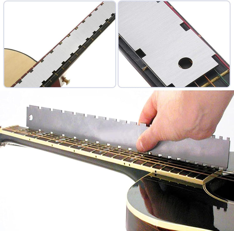 Guitar Neck Notched Straight Edge Luthiers Tool with String Action Ruler Gauge for Gibson 24.75" and Fender 25.5" Electric Guitars