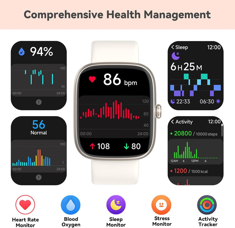 Smart Watch Senior Friendly No App No Phone Required, Waterproof Pedometer | Present for Parents, Waterproof Fitness Tracker, Step Counter, Heart rate Monitor, Sleep Tracker, Alarm Clock, Stopwatch Almond