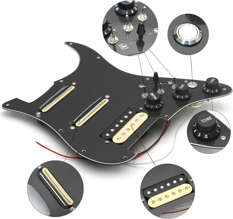 Humbucker Electric Guitar Pickguard Pickup with Singlecut Wiring Loaded Prewired Pickguard SSH Guitar Pickguard Swith Control Scratchplate Assembly for Fender Strat Guitar (Right Hand-Black-Black) Right Hand-Black-Black