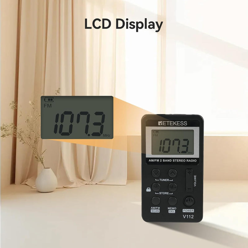 Portable AM/FM Pocket Radio with Digital Tuning LCD Display, SWDSTP Rechargeable Mini Radio with Stereo Earphone and Removable Belt Clip for Walking, Jogging