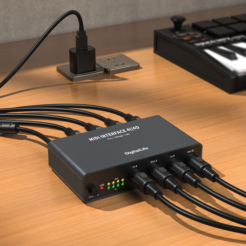 [AUSTRALIA] - DigitalLife TripleX Quadra Port 3-in-1 5-Pin DIN Interface – USB MIDI, Thru & Merge Functions for Studio, Live Performance & Music Production 