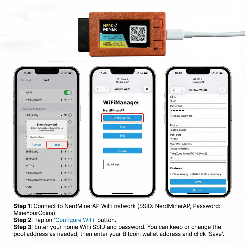 NerdMiner V2 Pro 250K – Bitcoin Lottery Miner for Solo Mining, Crypto Mining Hardware for BTC Block Rewards, Low Power USB Miner Alternative, Plug & Play Mini BTC Miner for Beginners