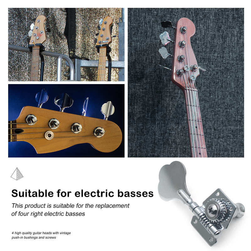4R Opened Electric Bass Guitar Tuning Pegs Machine Heads Tuners for Bass for Jazz Precision P Bass Replacement (Chrome) Chrome