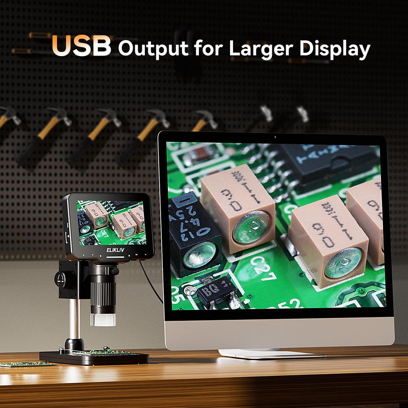 Elikliv EDM4 Max Coin Microscope, 4.3'' LCD Digital Microscope 1000x Coin Magnifier with 8 Adjustable LED Lights, PC View Compatible with Windows/MacBook, Great for Adults and Kids, Collector Black