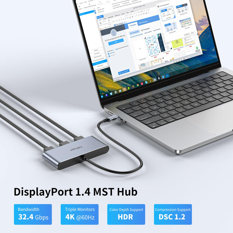 fairikabe USB C Hub with 3X DisplayPort 1.4 Triple Monitor 4K@60Hz, USBC to DisplayPort Splitter MST Hub for Windows Only, Compatible with Thunderbolt 4, USB4
