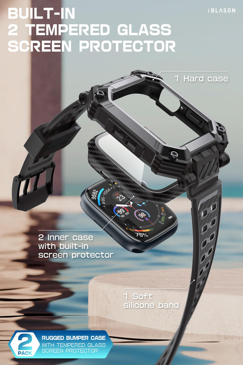 2X Bumper Band Cases with Tempered Glass Protector for Apple Watch Series 11/10 46mm