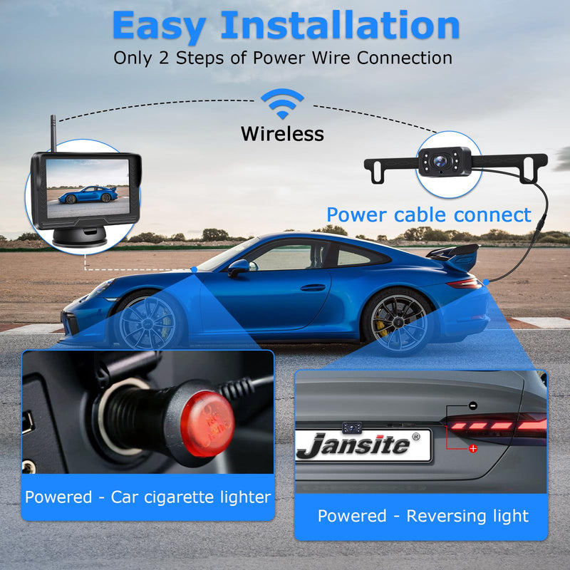 Wireless Backup Camera for Car【6 LED】 5'' AHD 1080P Back up Camera for Cars with Monitor Waterproof License Plate Reverse Camera for Truck Trailer RV Pickup DIY Guide Lines 5 inch