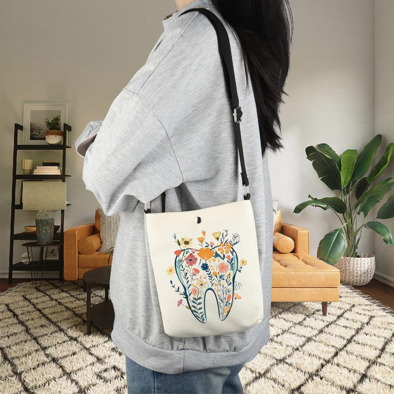 POFULL Teeth Corssbody Bag Dental Hygiene Gift Dental Gift DA Appreciation Gift Dental Assistant Messenger Bag Teeth Flower
