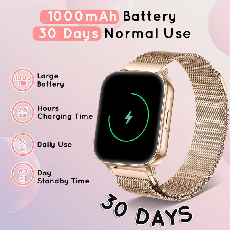 Smart Watch for Women for Android & iPhone 1.85" HD Fitness Tracker IP68 | Bluetooth Call Smartwatch with Heart Rate SpO2 Sleep Monitor, DIY Dial 120+Sport Step IP68 Waterproof , 3 Band/1000mAh Rose Gold 44 MM