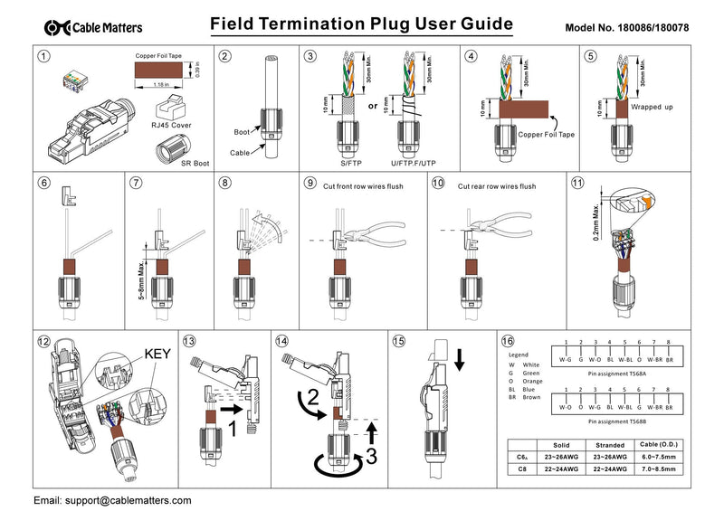 Cable Matters 40Gbps 6-Pack Tool Free Shielded RJ45 Cat 8 Termination Plug | Cat8 Field Termination Plug, Cat 8 Connector, Cat8 Plug
