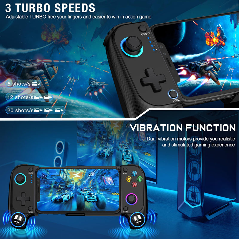 Mobile Game Controller for iPhone and Android with RGB Light, Wireless Phone Controller with Phone Case Support Turn Your iPhone into a Gaming Console Play PS Remote Play, Xbox Cloud and More Use as Mobile Game Controller