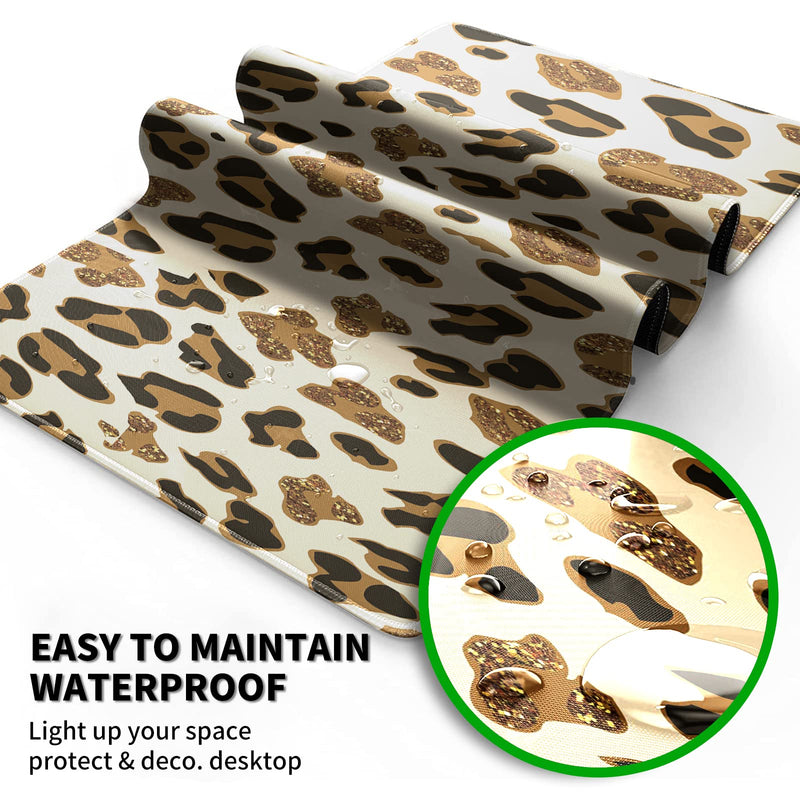 Leopard Glitter Mouse Pad Large with Coaster, 35.4"x15.7" Full Desk Mousepad Stitched Edges Non Slip Base Desk Pad Extended Large Gaming XXL Mouse Pad for Desk Office Home XXL-35.4"x15.7"x0.12" Leopard Glitter
