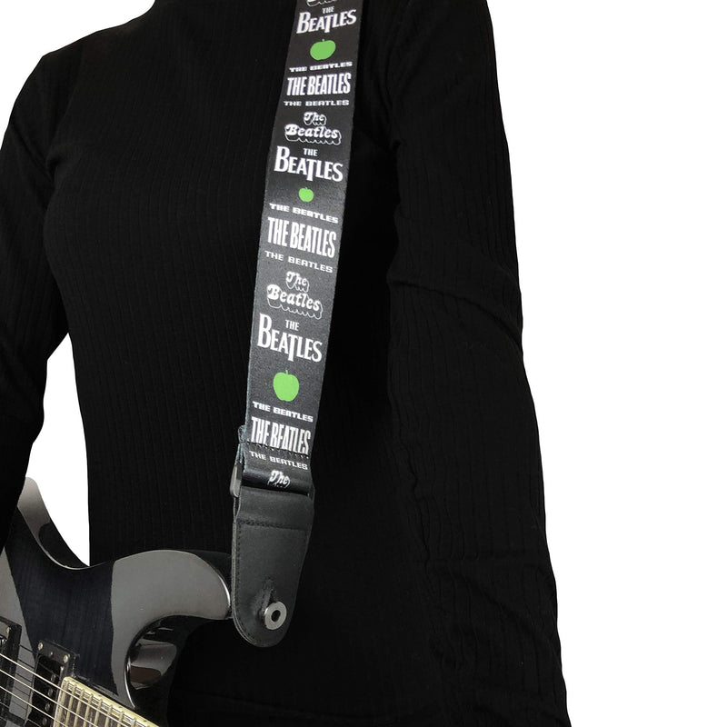 Perri's Leathers, 39"-58"- Black, The Beatles Officially Licensed Guitar Strap, Boutique & Fits Fender Electric, Custom, Adjustable, Durable Design, Acoustic & Bass Guitar Straps for Electric, Leather Green Apples