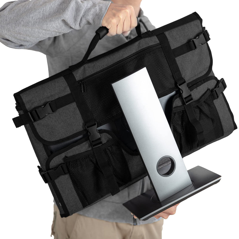 CURMIO Computer Monitor Carrying Case for 24 Inch Monitor, Computer Screen Dust Cover with Rubber Handle and Pockets, Black (Patented Design)