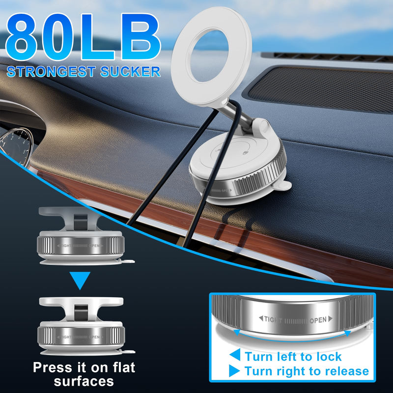 Vacuum Magnetic Phone Holders for Your Car, 360° Adjustable Car Phone Holder for Magsafe with Powerful Magnet, Folding Car Mount for iPhone 17 Pro Max 16 15 14 13 12 Air Plus & Android White