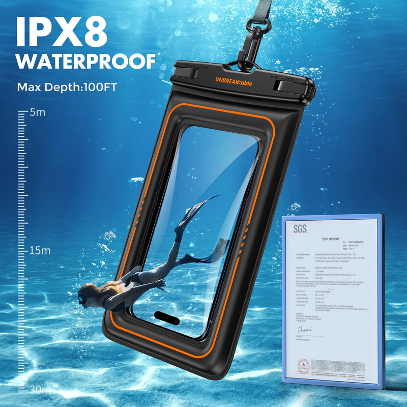UNBREAKcable Waterproof Phone Pouch 2 Pack - IPX8 Floating Waterproof Phone Case Dry Bag for iPhone 15 14 Pro 13 13 Pro Max 12 11 XR XS SE 2022/2020, Samsung S24 S23 S22 S21 FE, Up to 7.0 inch- Black