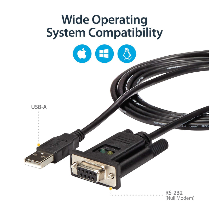 StarTech 6ft USB to Serial RS232 Adapter, Null Modem, TAA (ICUSB232FTN) | FTDI DB9 Serial DCE Adapter Cable