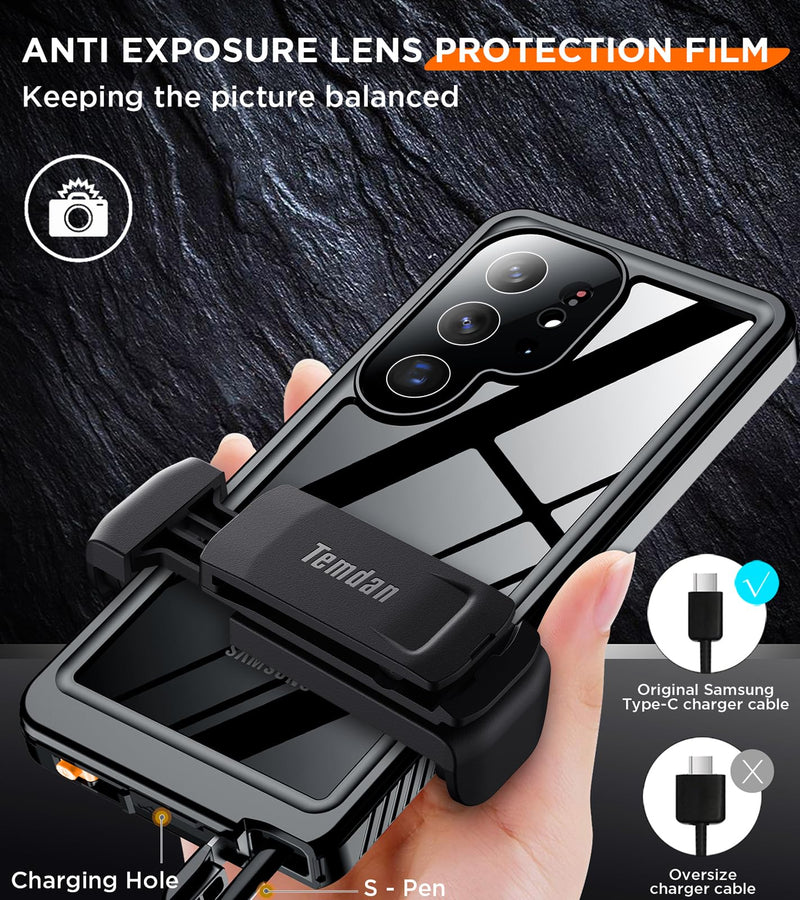 Compatible with Samsung Galaxy S24 Ultra Case Waterproof with Belt Clip Holster Holster, Built-in Lens & Screen Protector Military Grade Shockproof Dropproof Full Body Phone Case