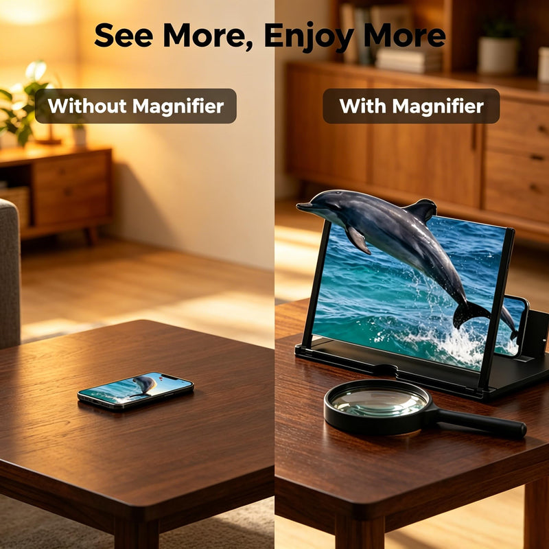 Ultra-Thin Phone Screen Magnifier, HD Foldable Desktop Stand for Movie Video Watching, Multi-Size Portable Mobile Screen Enlarger Black 12 Inch