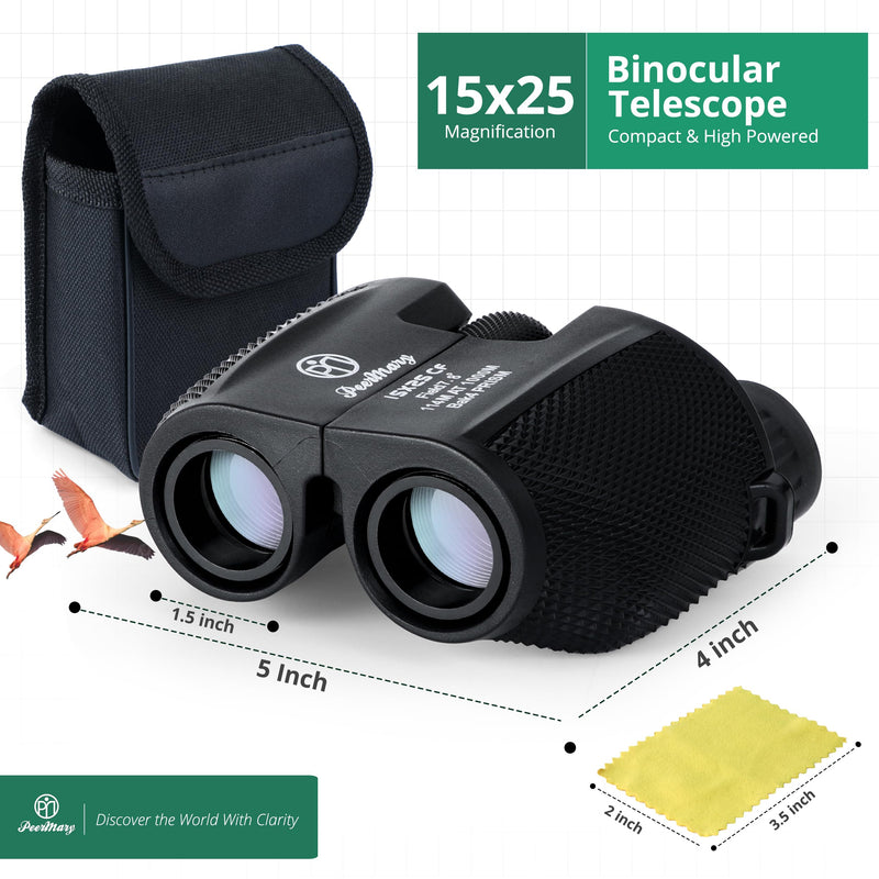 Binoculars 15x25 for Adults and Kids BAK4 Prism for Brighter & Sharper Image - FMC Prevent Surface Reflection & Boost Light for Bird Watching, Outdoor Hunting, Travel, Compact & Low Light Vision