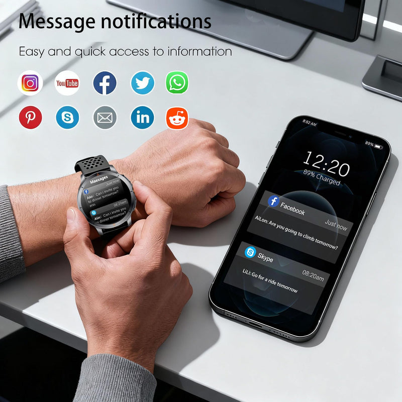 Rugged Smart Watch, 1.6" AMOLED GPS, 5ATM Waterproof - Black | 1.6" AMOLED rugged GPS watch, 5ATM waterproof, SOS button, altimeter, barometer, compass, 450mAh, 2 bands