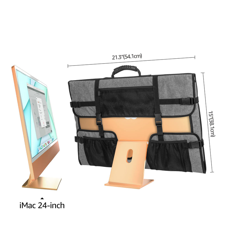 CURMIO 24 Inch Monitor Carrying Case, Universal 24" Computer Monitor Bag with Rubber Handle and Pockets, Gray (Patented Design)
