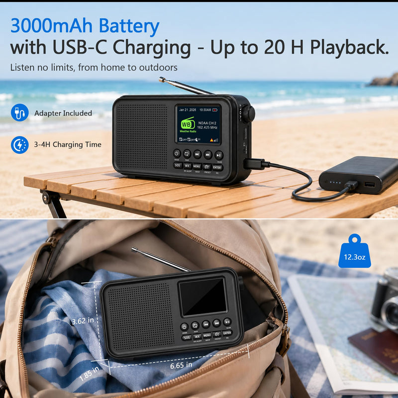 Emergency Weather Radio Hand Crank Solar Battery Operated Portable AM/FM Shortwave Radio & Portable FM Bluetooth Radio