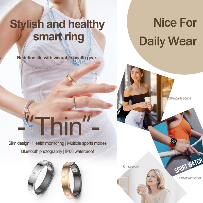 Smart Ring for Women Men Diamond Fitness Tracker Sleep Heart Rate Monitor Smart Rings for Android iOS Phone Pedometer Calorie Step Counter Stylish Ladies Rings for Women Elegant Activity Tracker