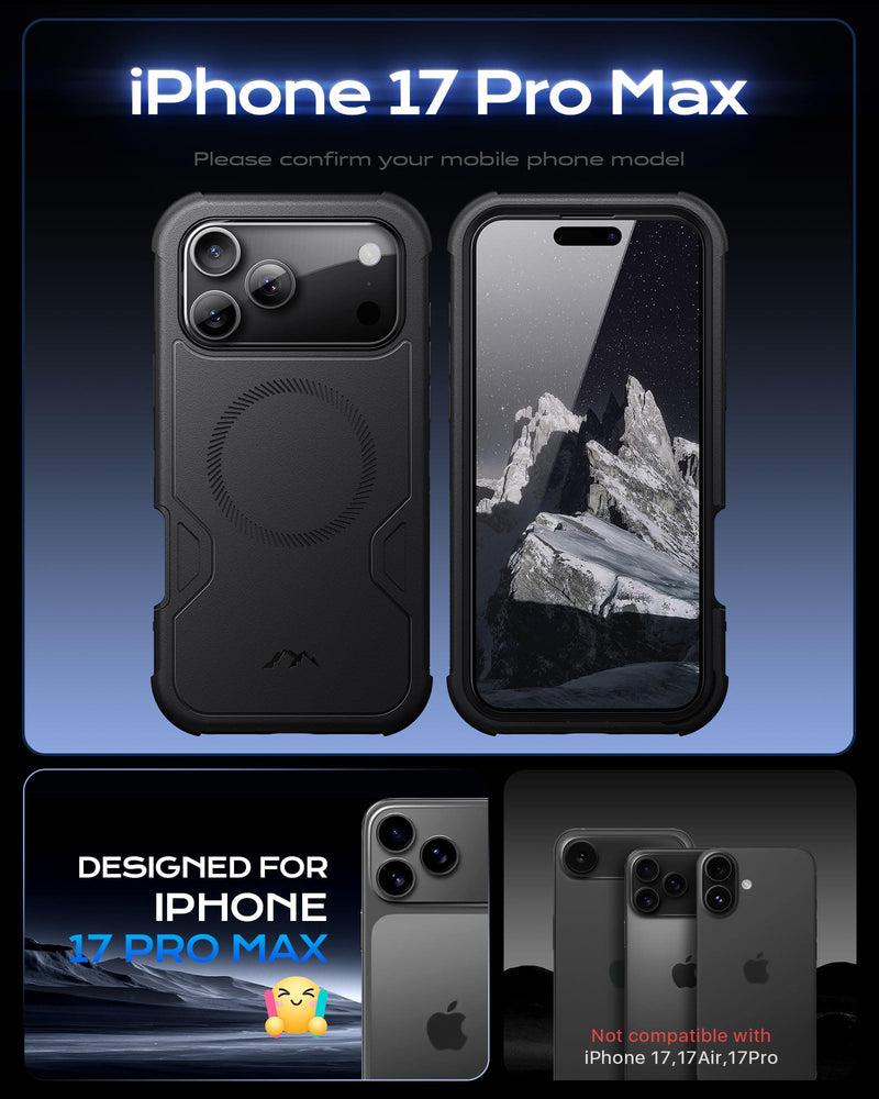 for iPhone 17 Pro Max Case 6.9" with Belt Clip Holster,Black | Compatible with MagSafe,Anti-Drop,Shockproof,Heavy Duty Protection, ,w/Screen Protector,with 360°Rotating Kickstand Black