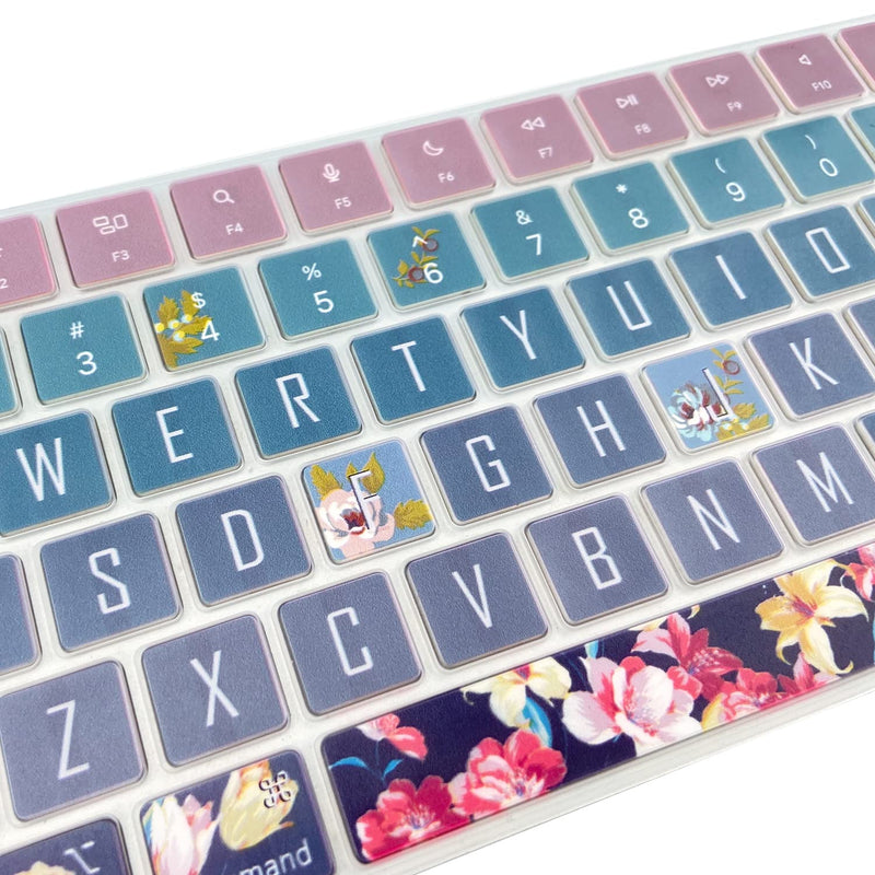Sanfulin Keyboard Cover Skin for 2021 Apple iMac Magic Keyboard (Model: A2449) with Touch ID, Cute Printing Waterproof Silicone Keyboard Protector, Red Flower
