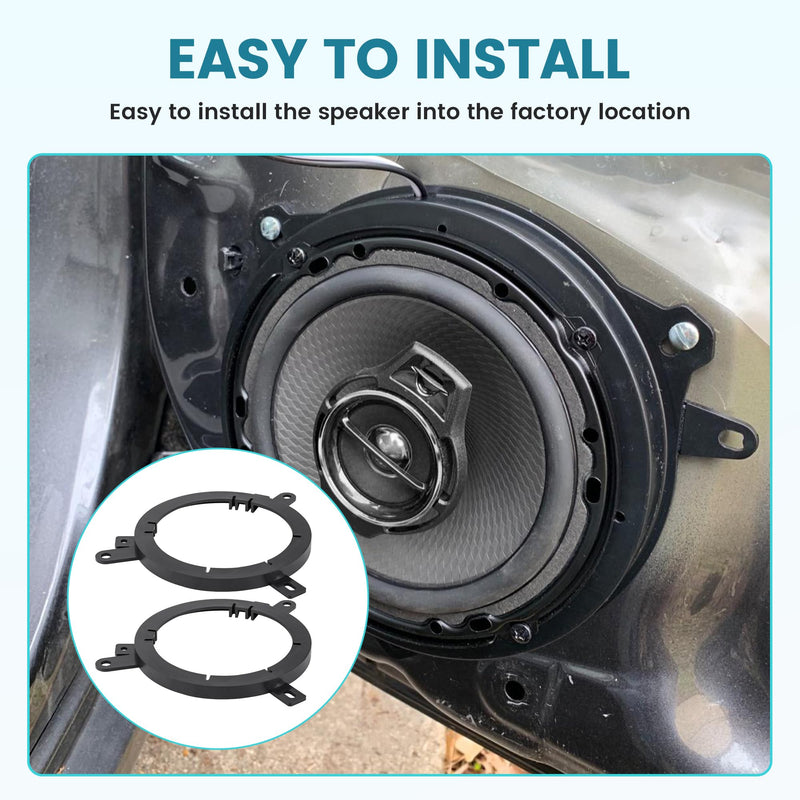 5.25"-6.5" Front Door Speaker Adapter Bracket for 1995-2016 Chrysler/Dodge/Jeep, 5 1/4 - 6 1/2 Inch Aftermarket Speaker Ring Adapter Solid Plastic, 2PCS