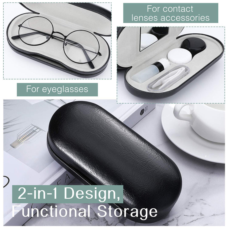 [AUSTRALIA] - MoKo Double Eyeglass Case, Contact Lens Case with Mirror Tweezers Remover, 2 in 1 Double Sided Portable Contact Lens Box Holder Container Soak Storage Kit Sunglasses Pouch for Men & Women, Black 