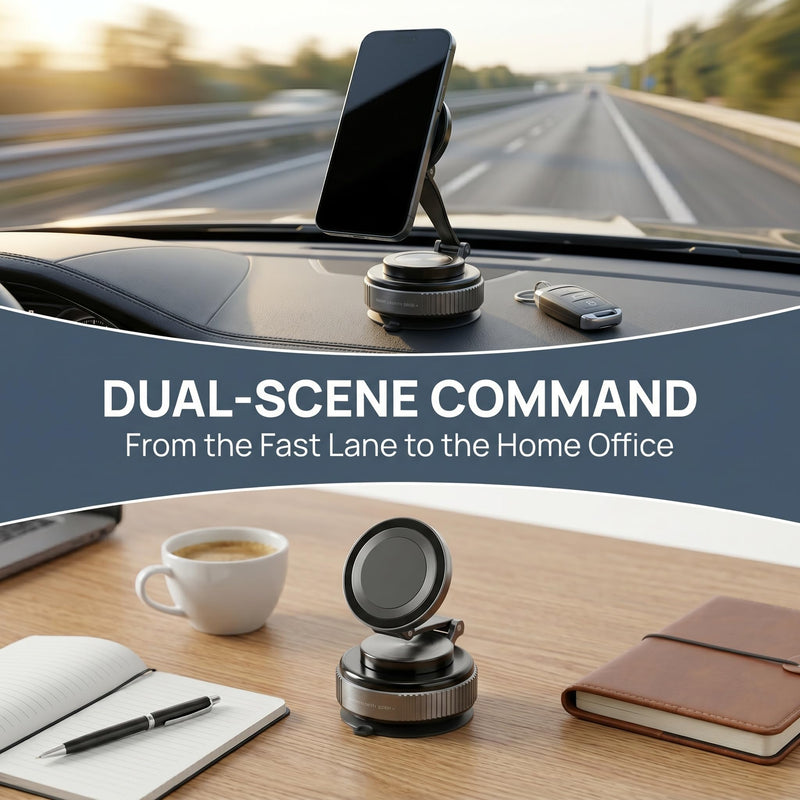 Car Mount with Clock, Folding Stand Design, Round Dial, Silver, Car or Desk